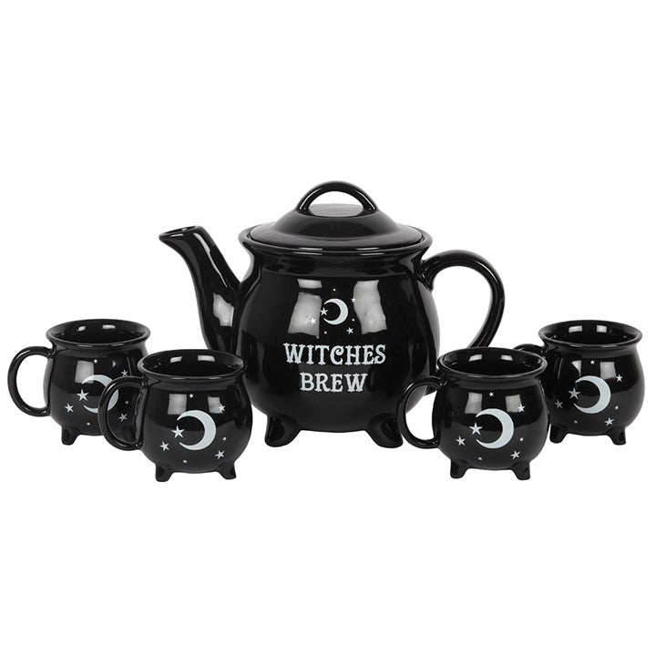 Witches Brew Ceramic Cauldron Tea Set – Teapot & 4 Cups Gothic Tea Set