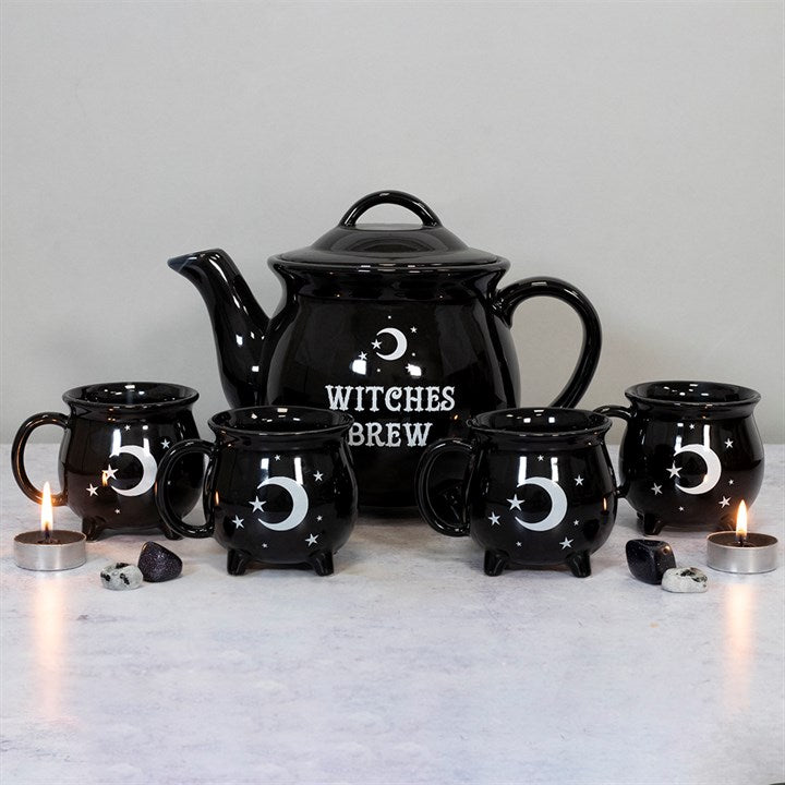 Witches Brew Ceramic Cauldron Tea Set – Teapot & 4 Cups Gothic Tea Set