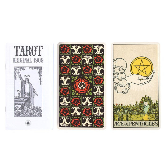 Three tarot cards from the Original 1909 deck on a white background