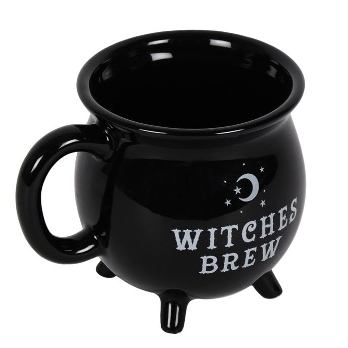 Black mug with 'Witches Brew' text on a white background