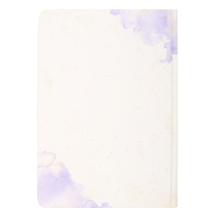 Notebook with purple watercolor design on a white background