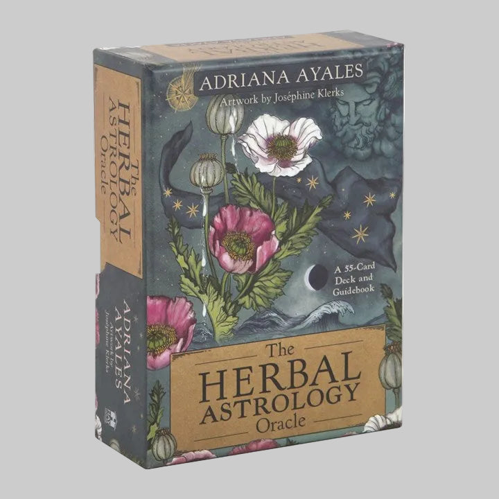 Box of 'The Herbal Astrology Oracle' by Adriana Ayales with floral and astrological design.
