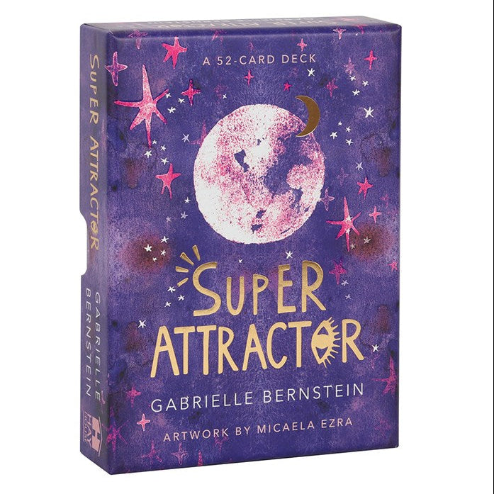 Super Attractor card deck packaging with purple design and moon illustration