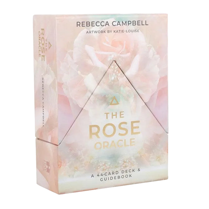 The Rose Oracle packaging with floral design and Rebecca Campbell branding.