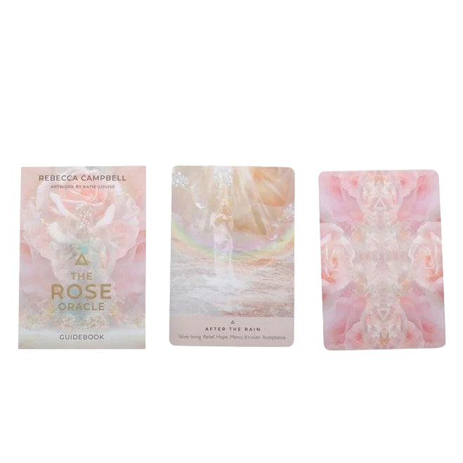 Three cards from 'The Rose Oracle' by Rebecca Campbell on a white background