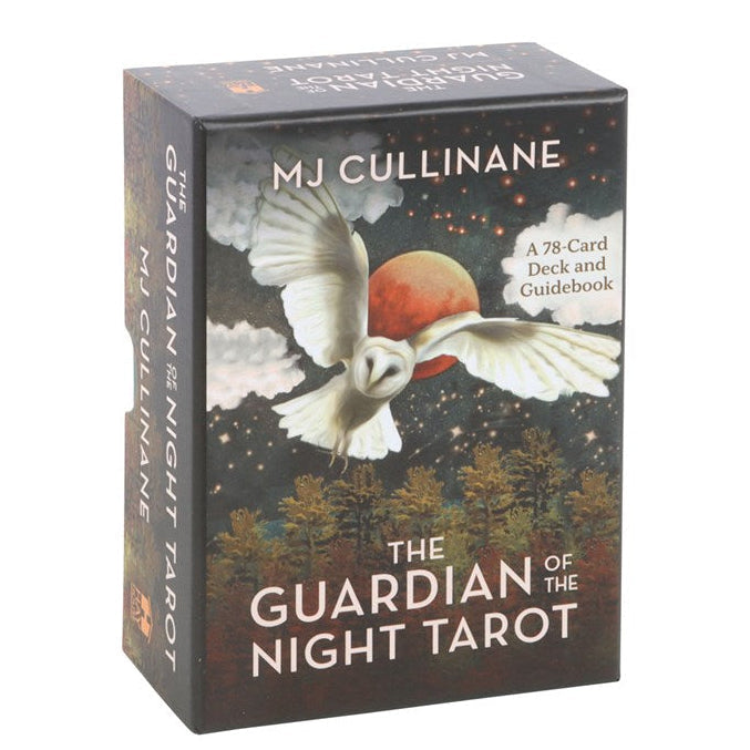 Box of 'The Guardian of the Night Tarot' with an owl design on a white background