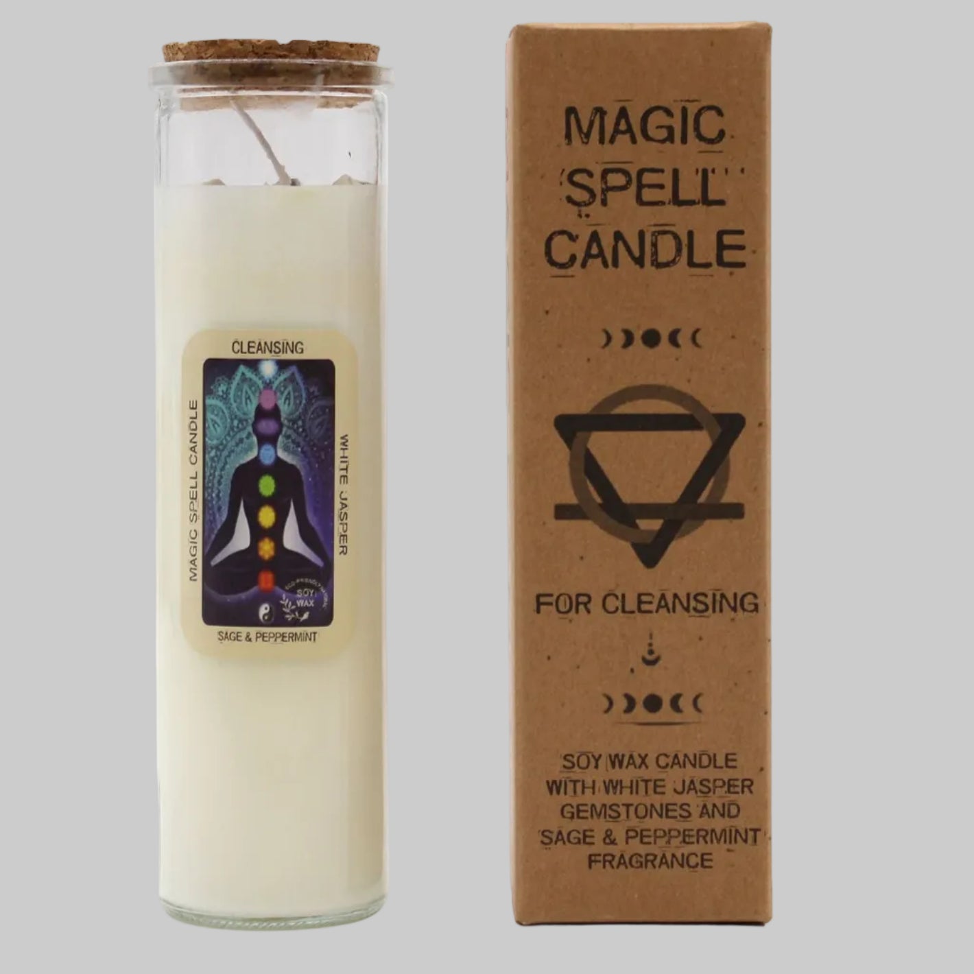 Magic spell candle with packaging on a white background