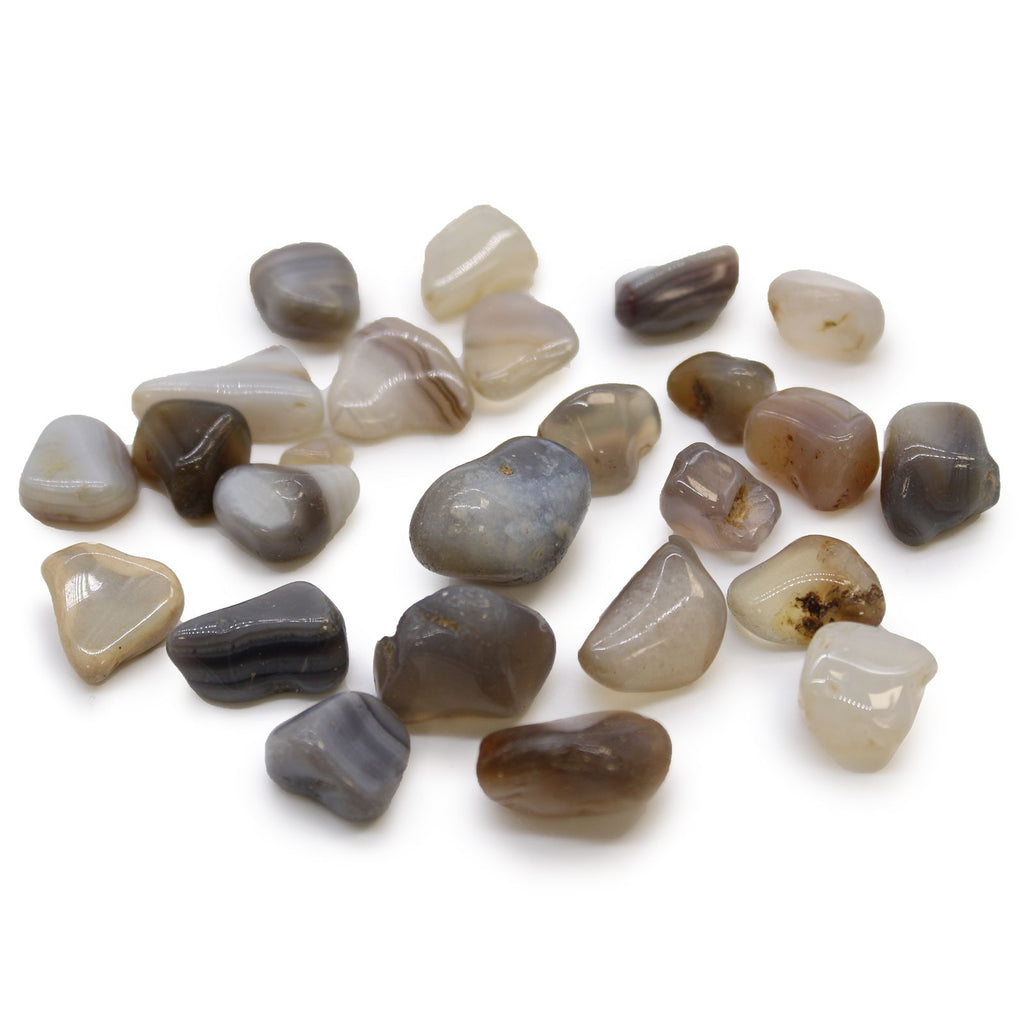 Collection of variously shaped and sized stones on a white background