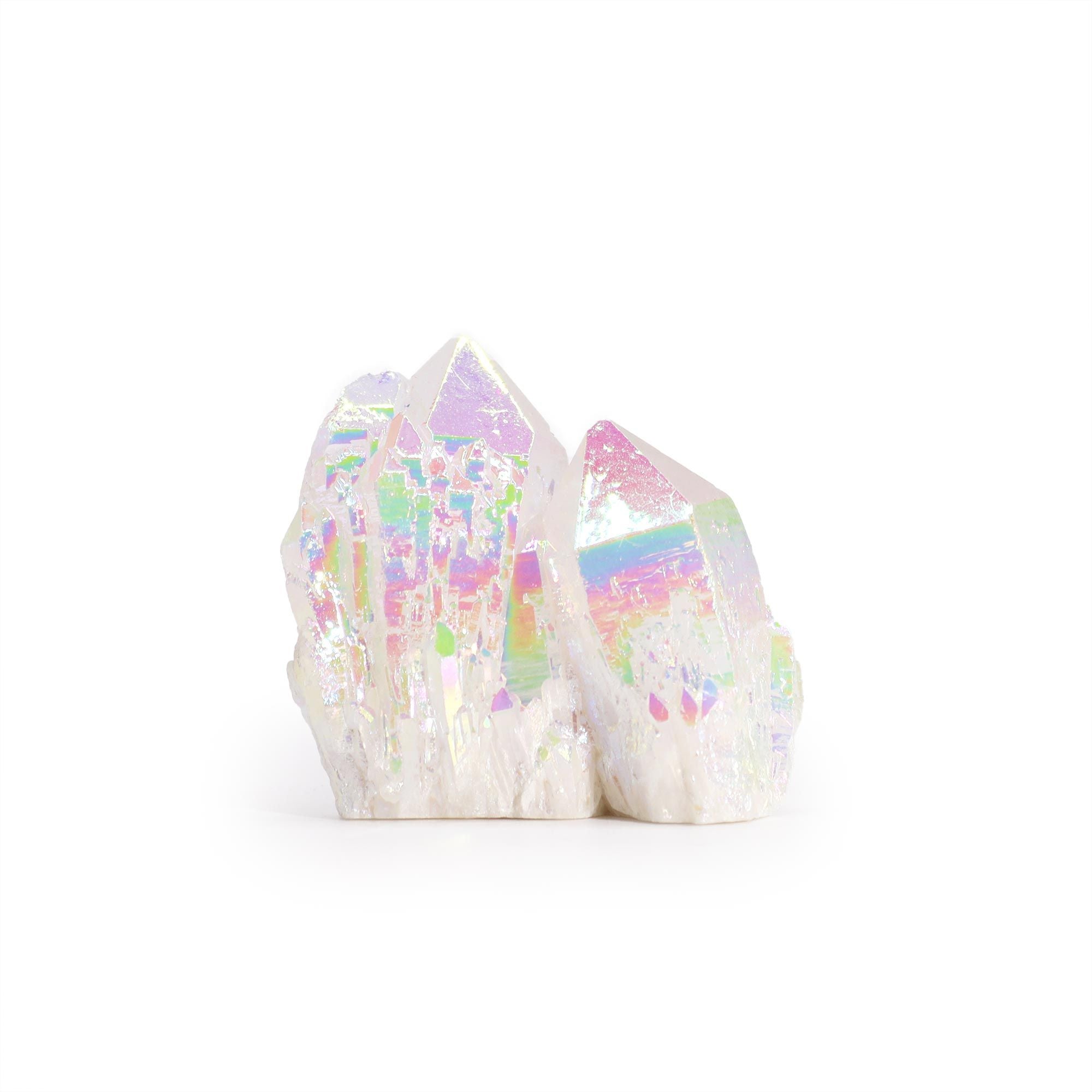 Iridescent crystal on a white background