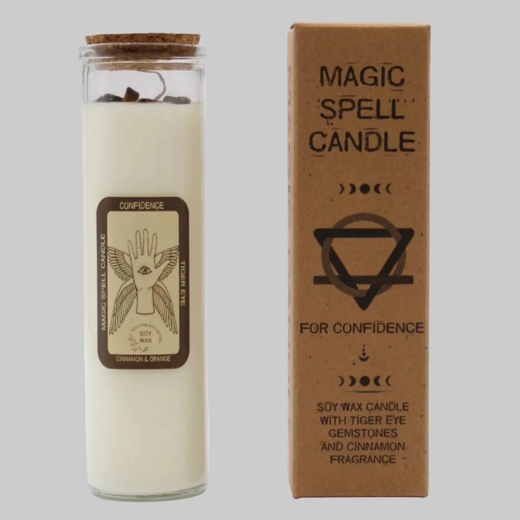 Magic spell candle with packaging on a white background