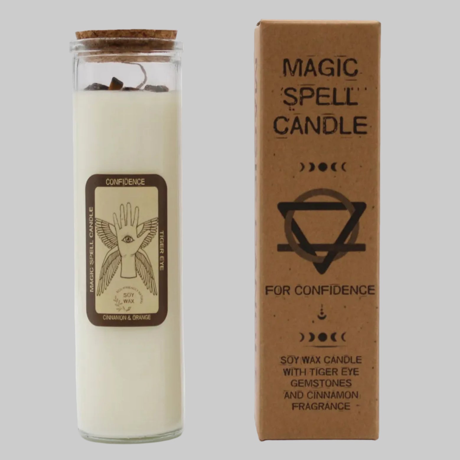 Magic spell candle with packaging on a white background