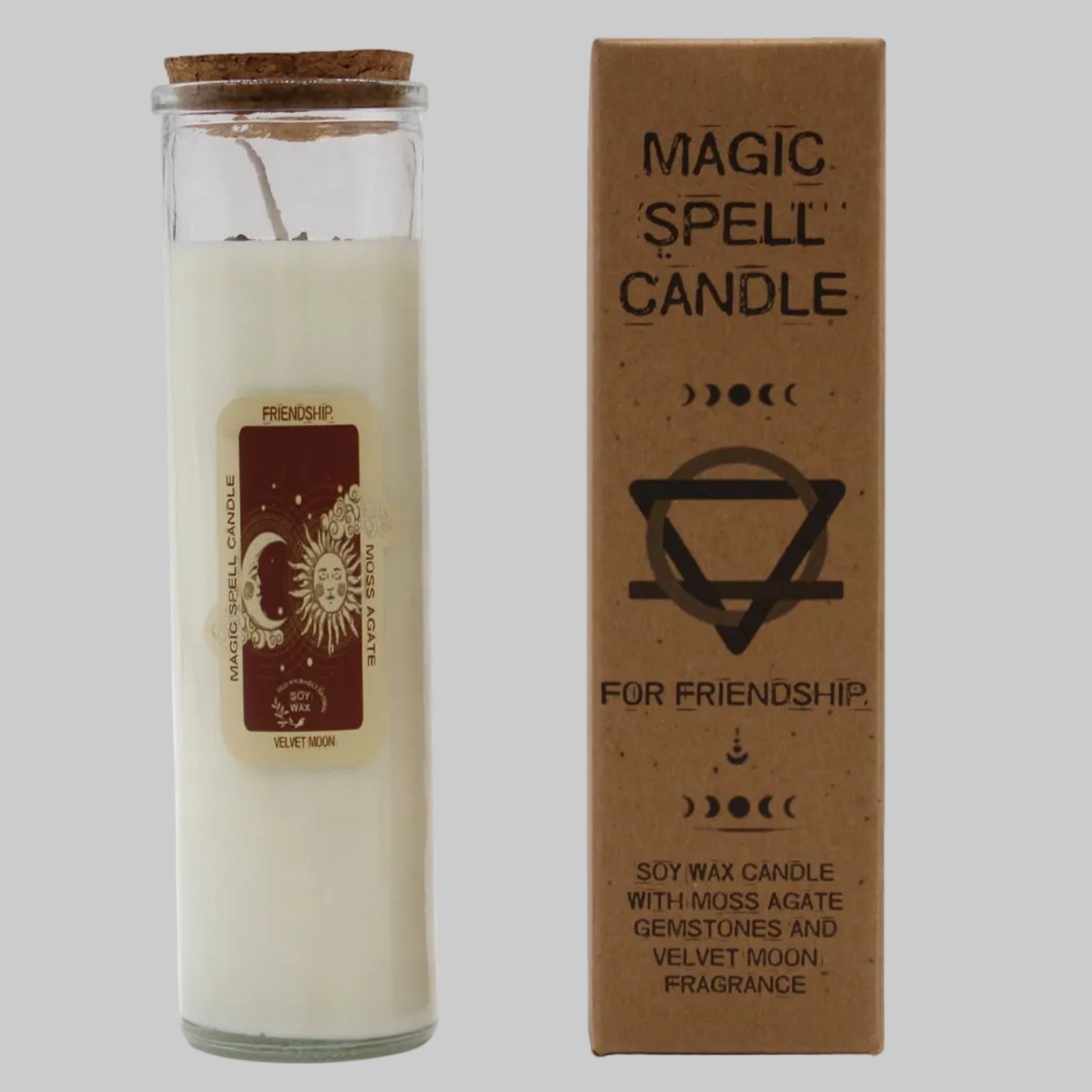 Magic spell candle with packaging on a white background