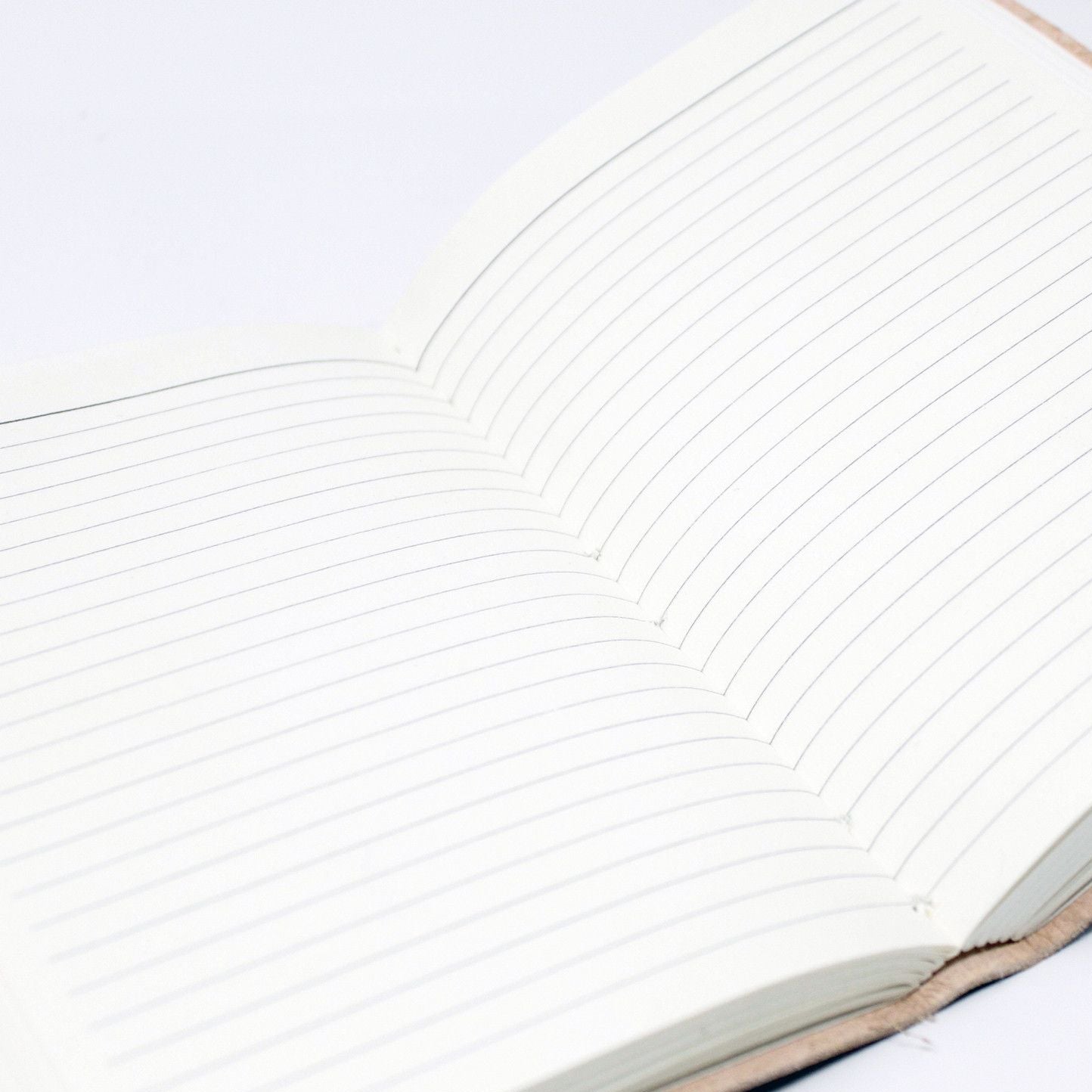 Close-up of a notebook with lined pages on a white background