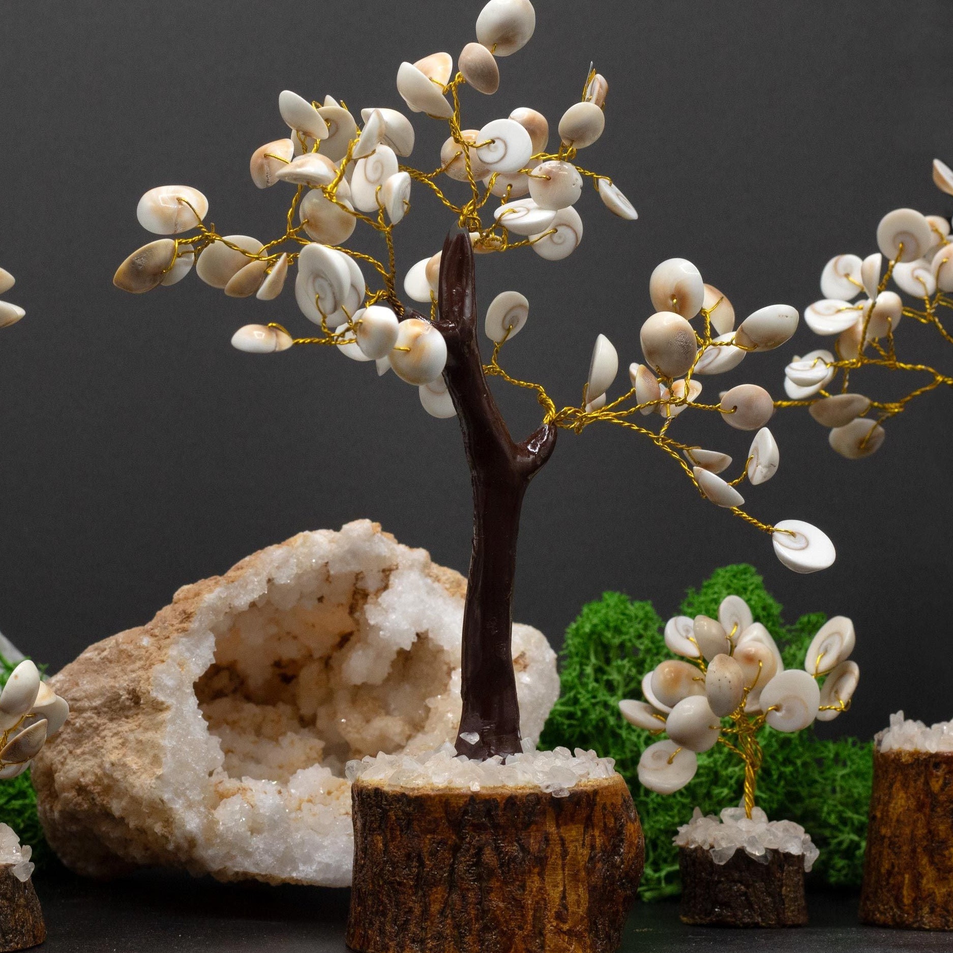 Decorative tree with white flowers and a dark background