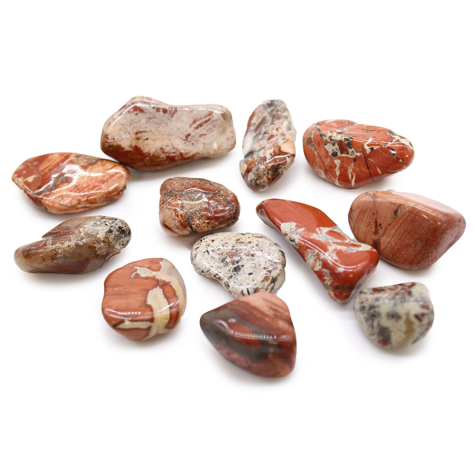Collection of marbled stones on a white background