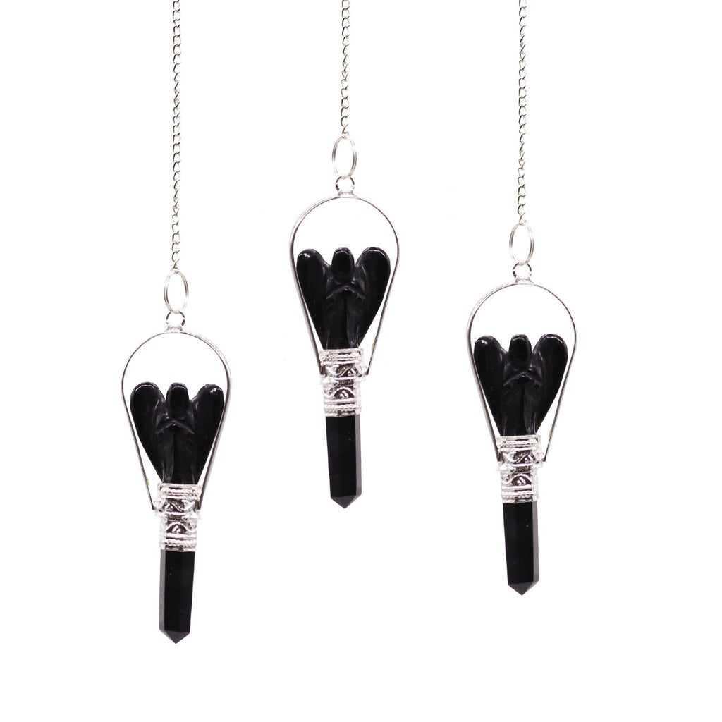 Three black winged objects in clear containers on white background