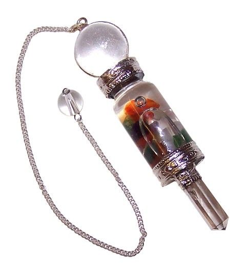 Decorative bottle stopper with chain and colorful design on a white background