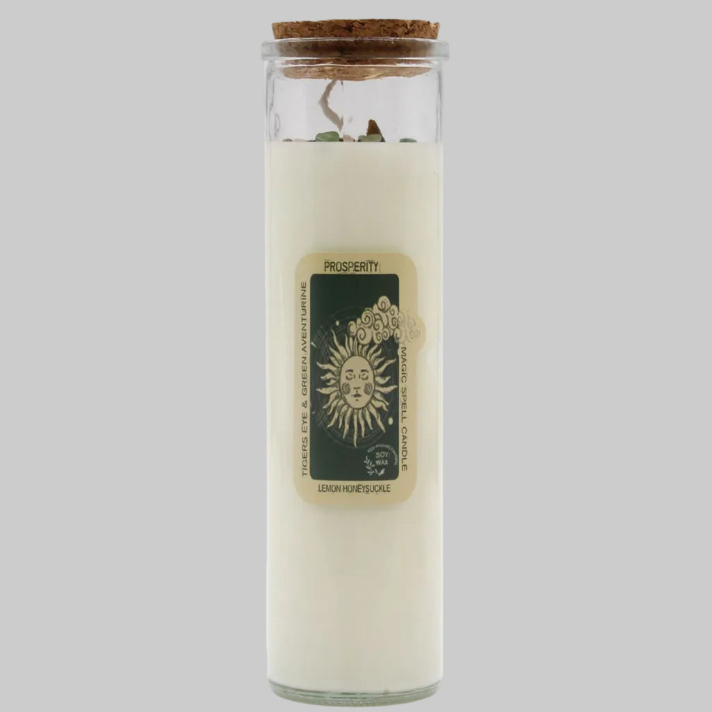 Candle in a glass jar with a cork lid on a white background