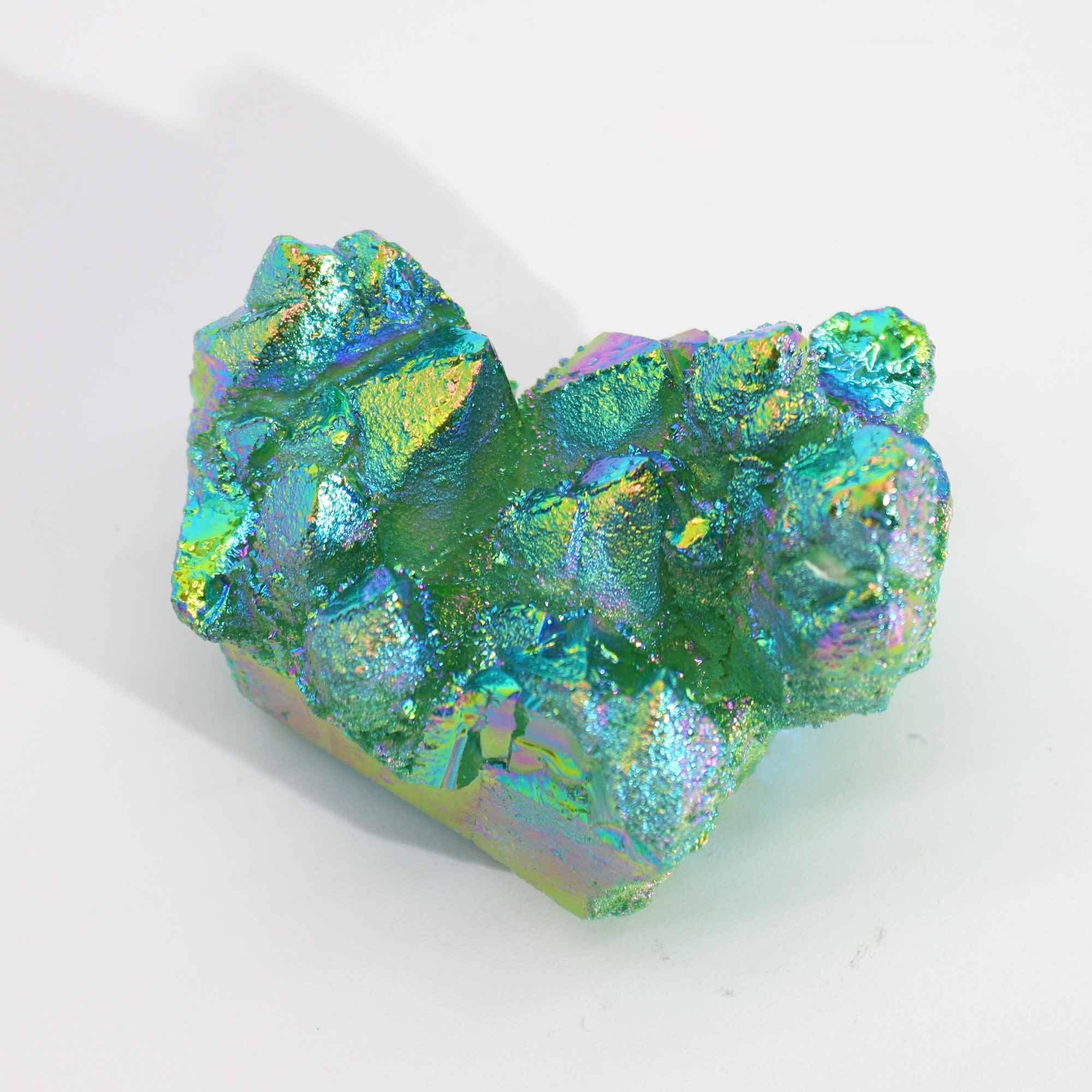 Iridescent crystal on a white background