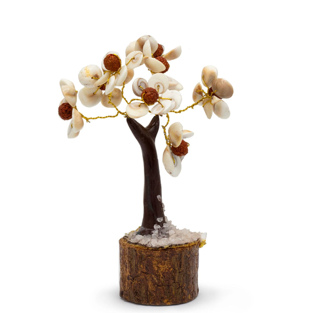 Decorative tree with white flowers and brown buds on a white background