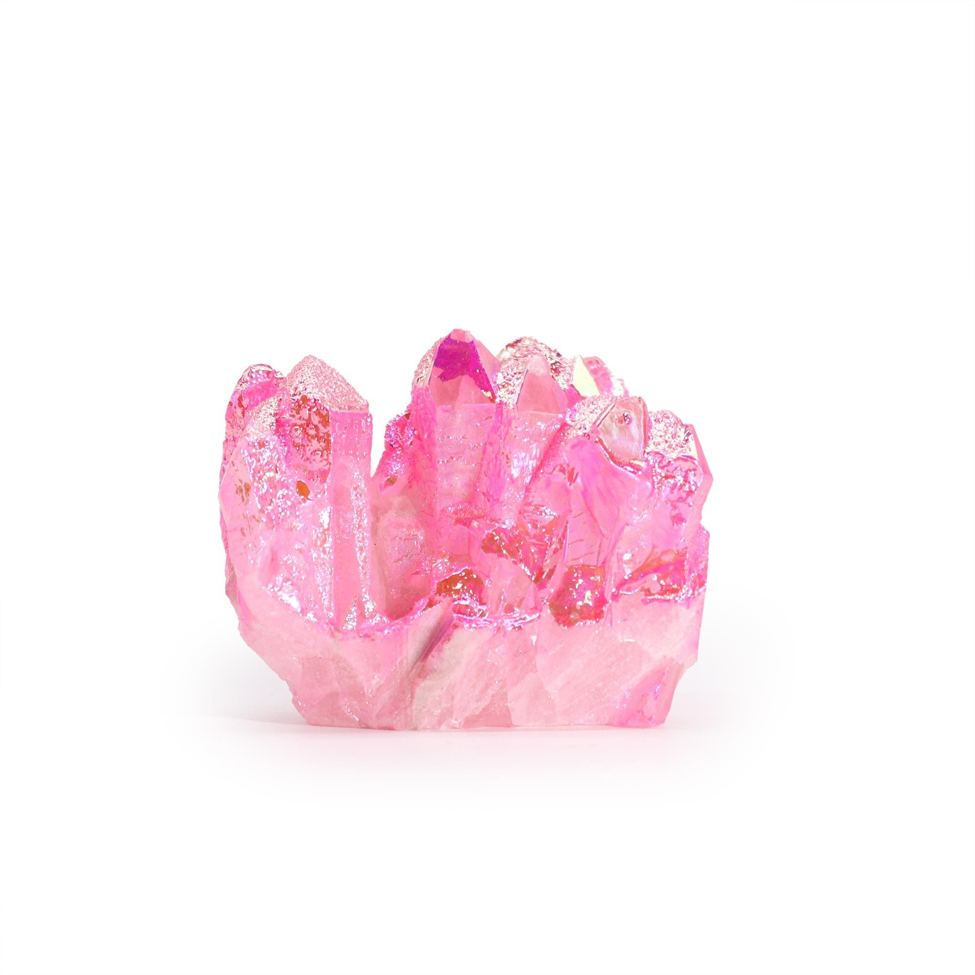 Pink crystal formation on a white background