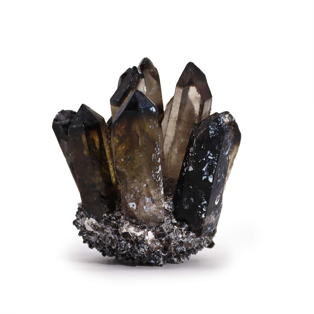 Smoky crystal cluster on a white background