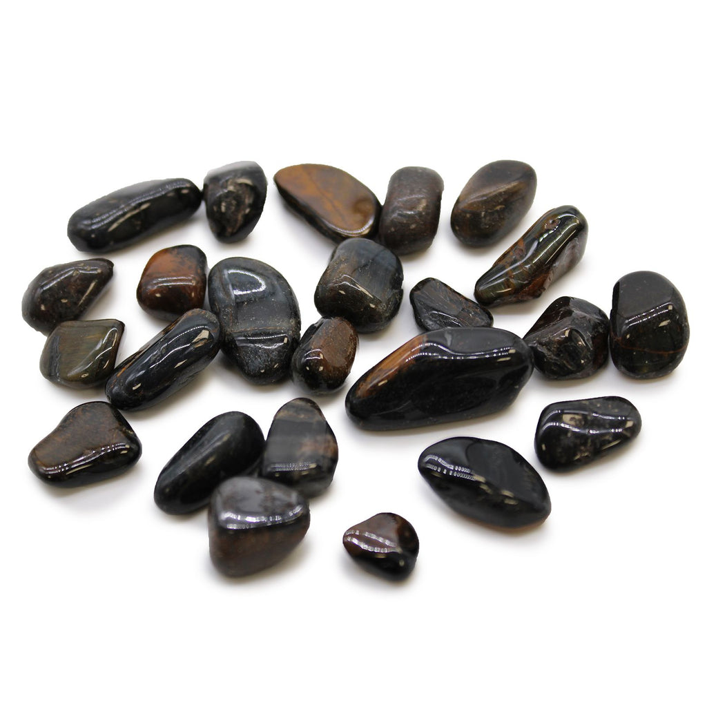 Collection of dark brown stones on a white background