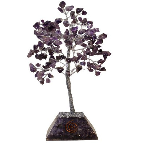 Amethyst crystal tree on a white background