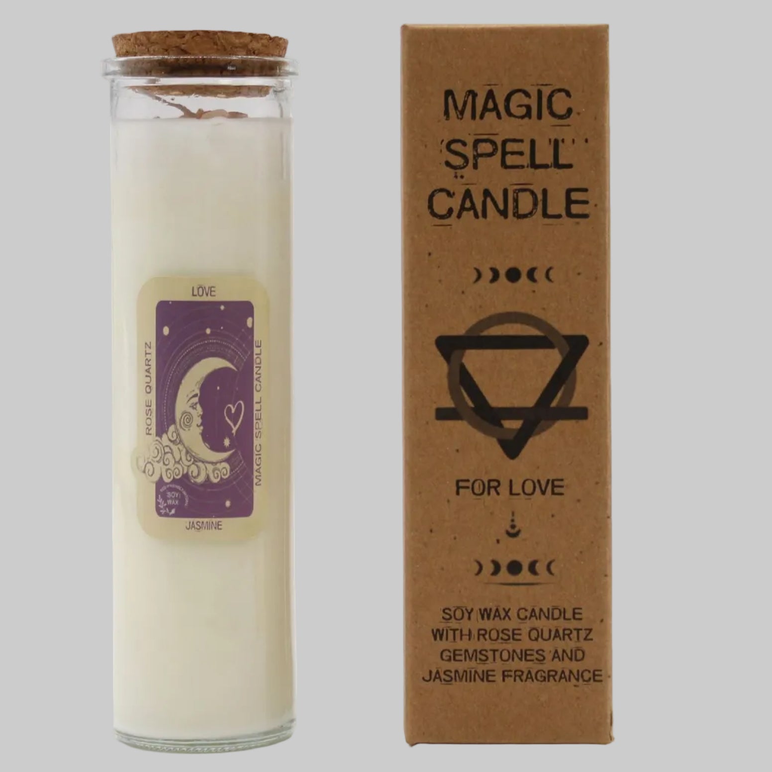 Magic spell candle with packaging on a white background