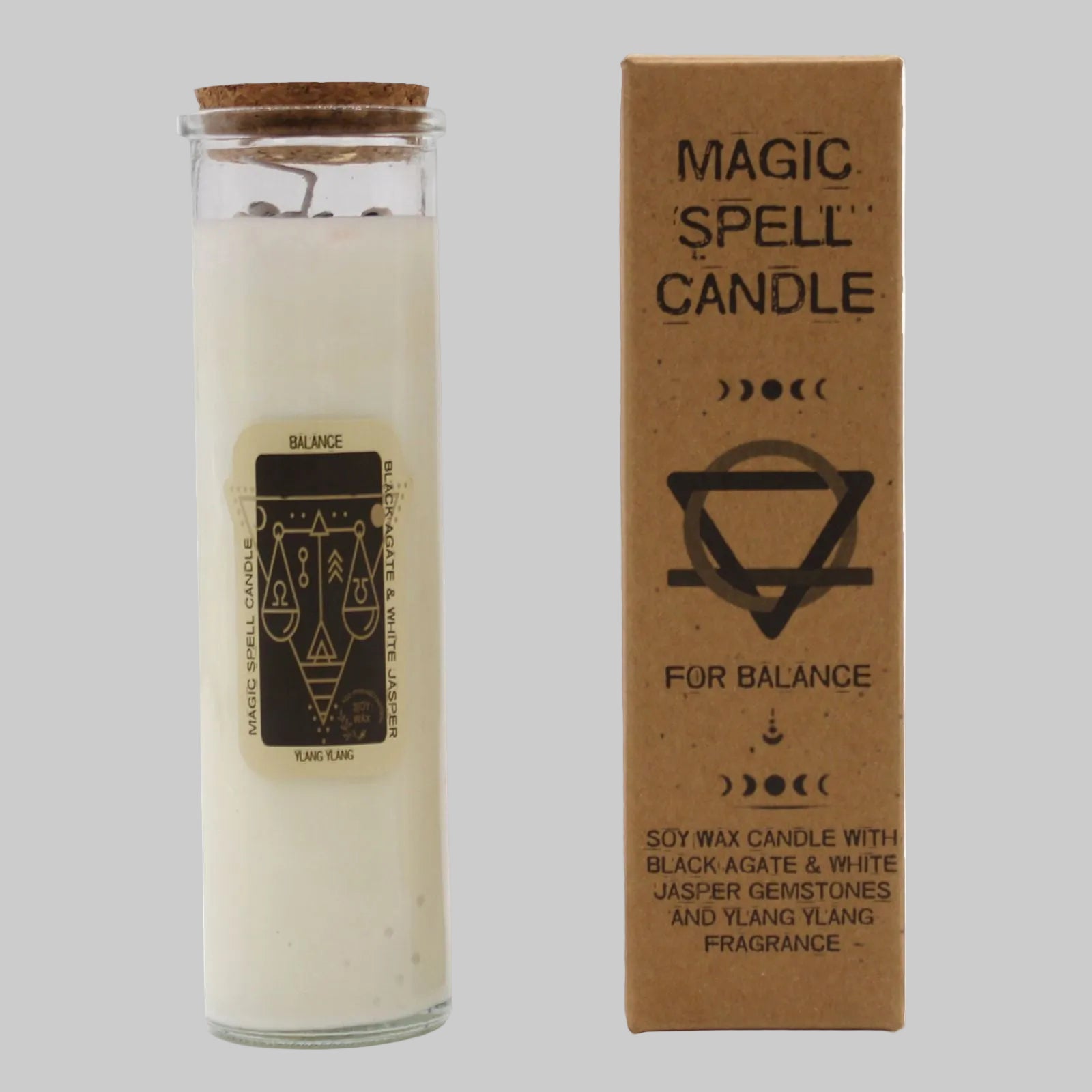 Magic spell candle with packaging on a white background