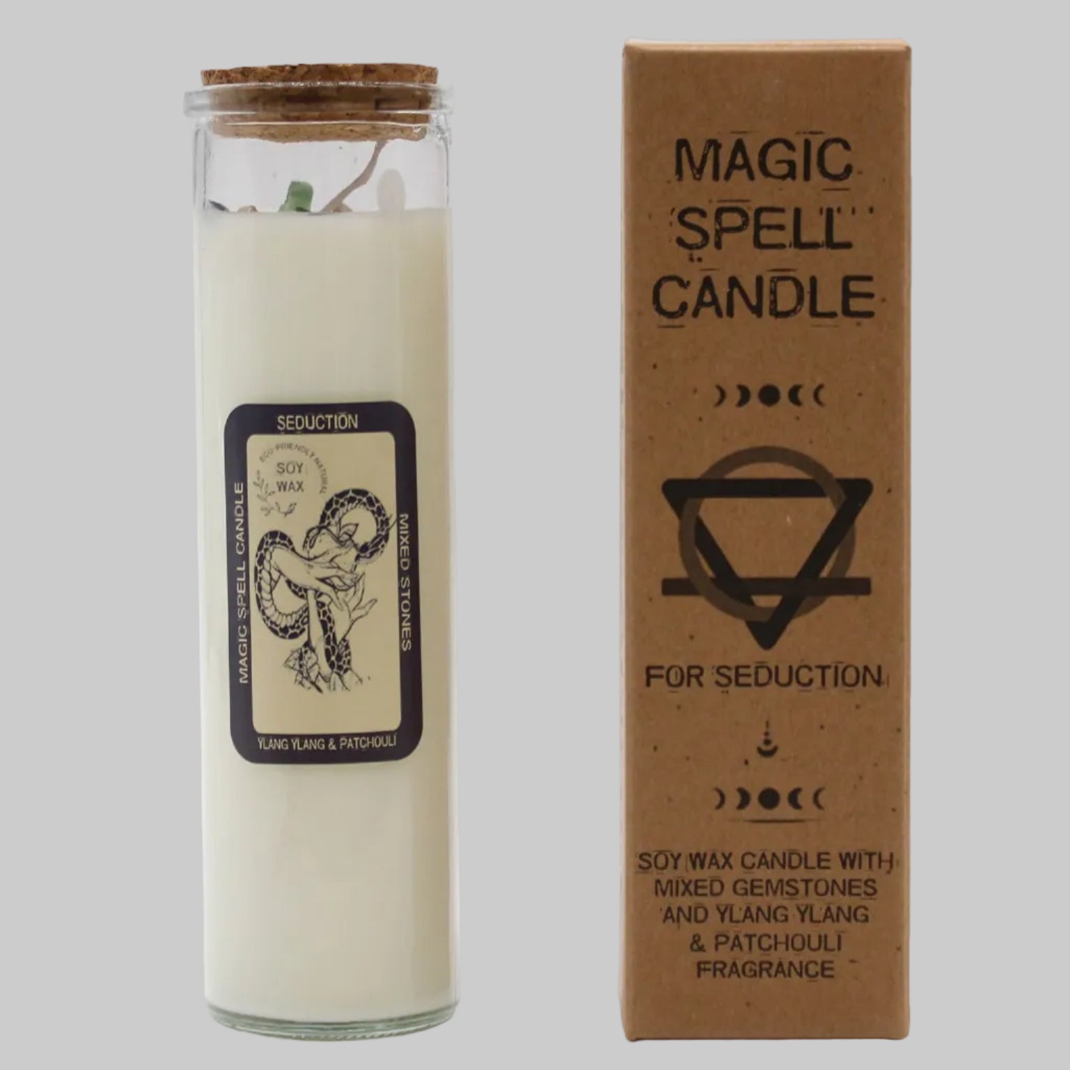 Magic Spell candle for seduction with packaging on a white background