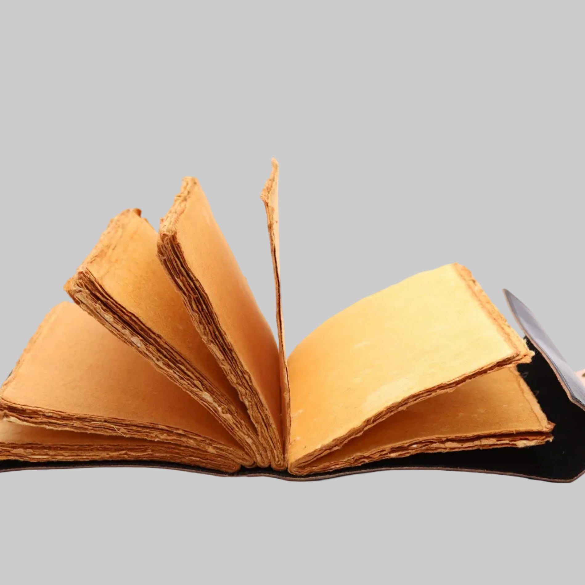Open book with yellowish pages on a white background