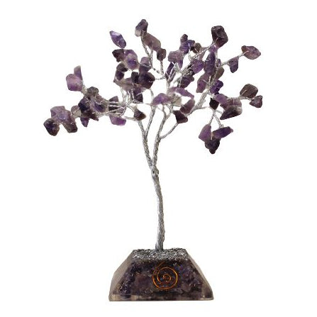 Amethyst crystal tree on a white background