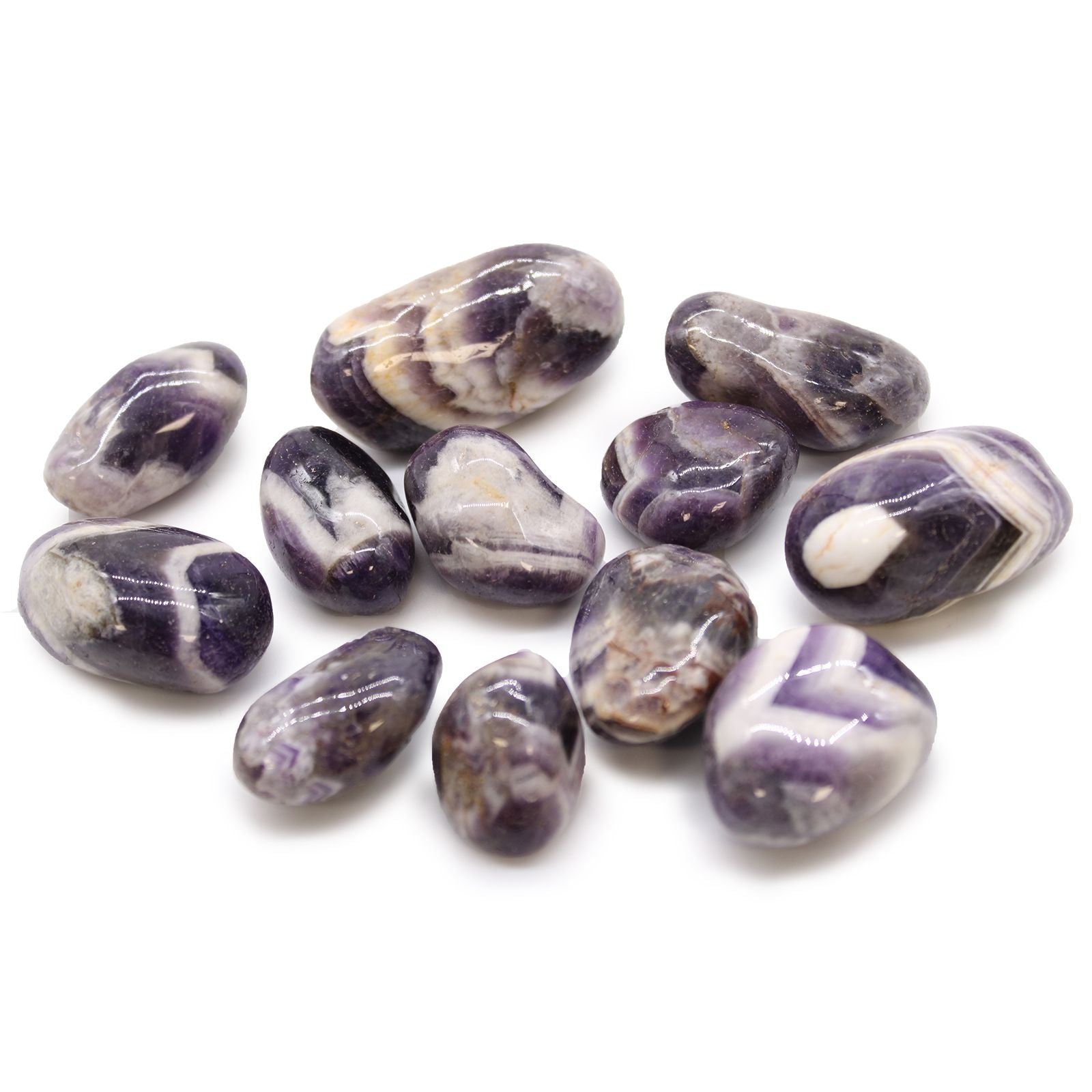 Amethyst stones on a white background