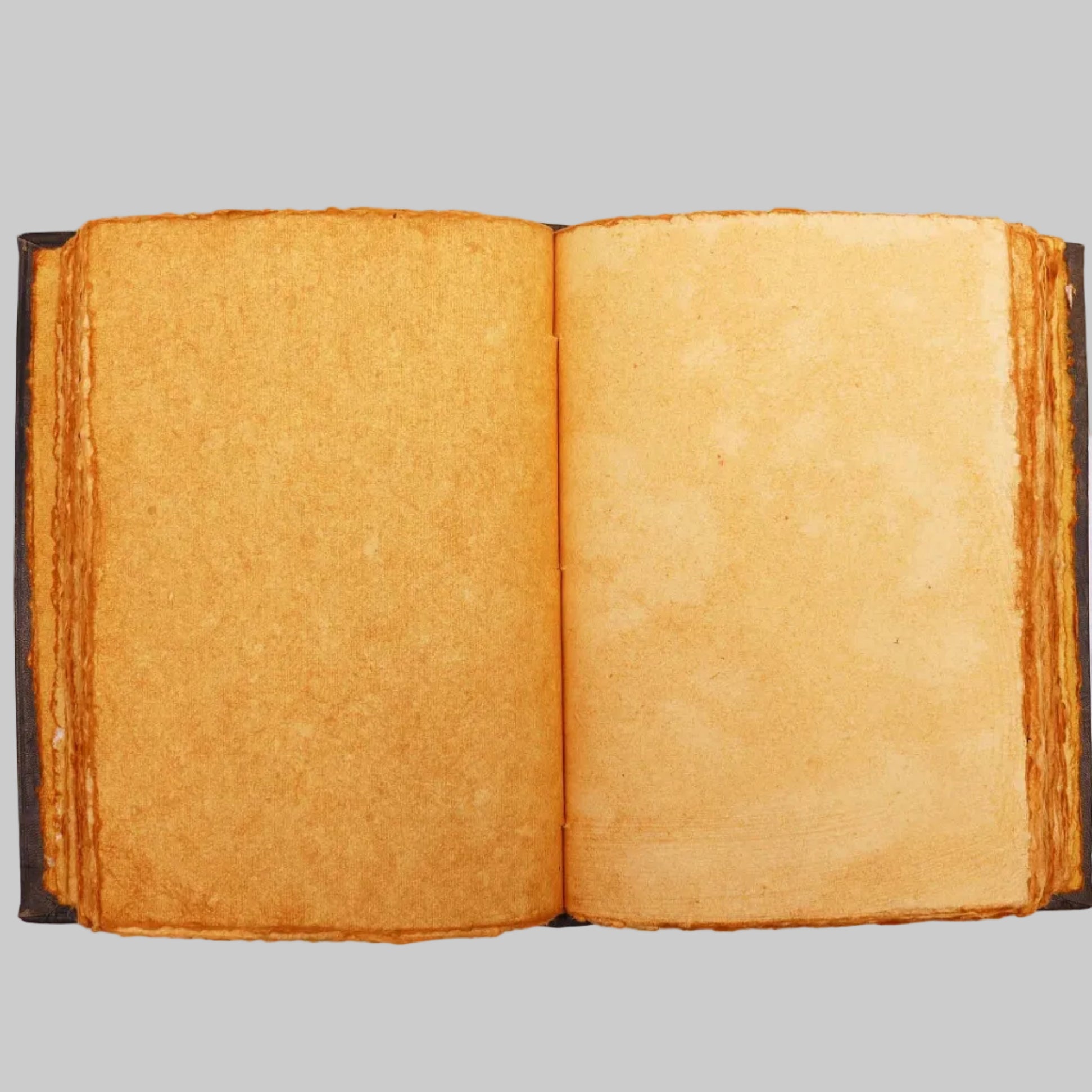 Open book with yellowed pages on a white background