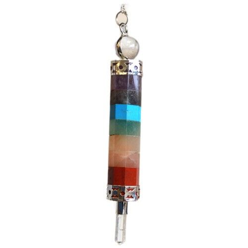 Multicolored cylindrical pendant with a white background