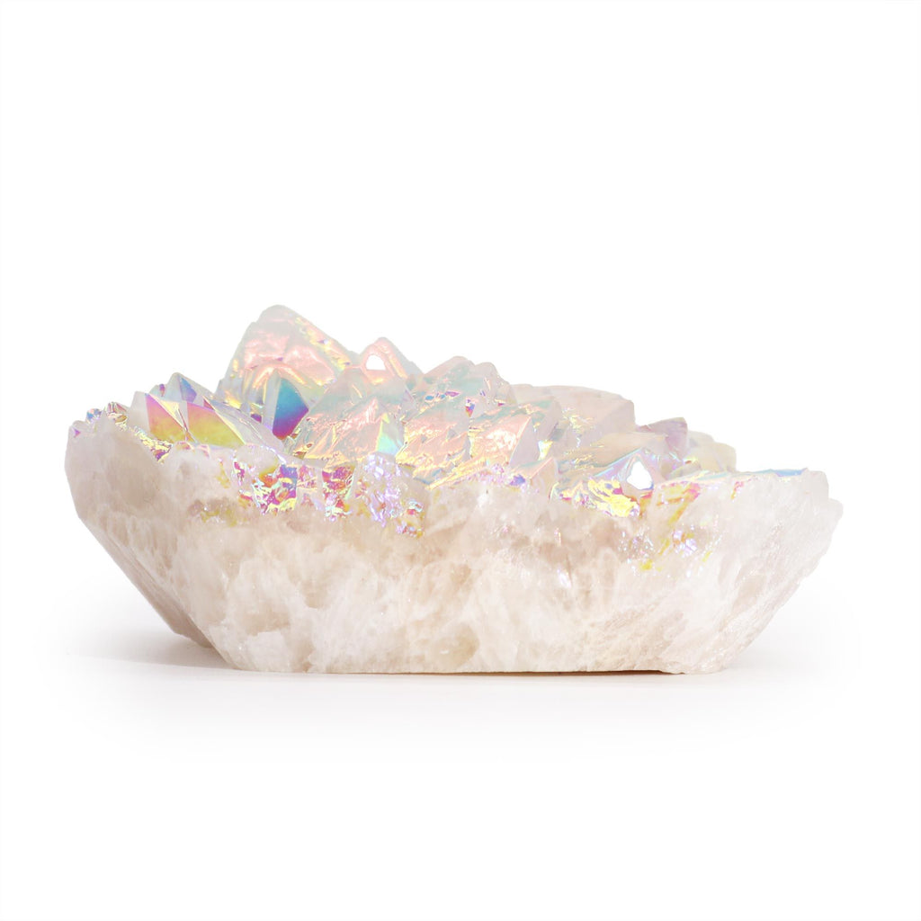 Crystal slide with iridescent glitter on a white background